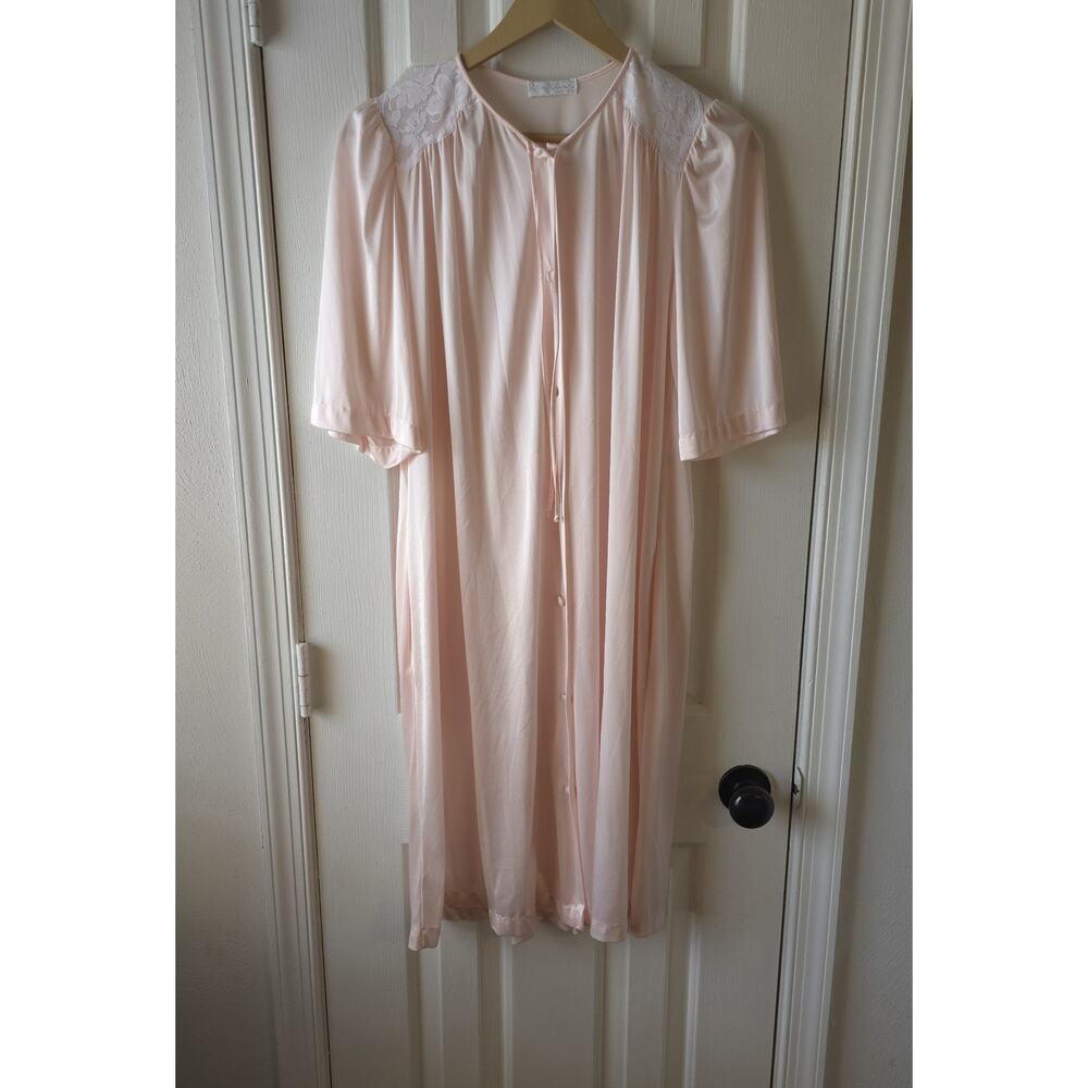 Vintage 80's Miss Elaine Long Flowy Pink Cottagecore Robe Womens Medium